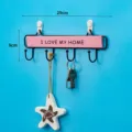 Creative wooden iron wall mounted key hook rack home decor with 4 hooks 29x9cm - 4 Hooks / Pink