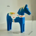 Handcrafted blue wooden Dala horse figurine with floral painted decor, home decor ornament statue. - Hand-Painted Blue Wooden Horse - Large