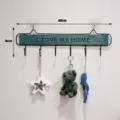 Creative wooden iron wall hook Japanese style entryway coat key rack home decor 49cm - Six Hooks / Blue