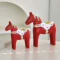 Red wooden Dala horse figurine set, hand-painted Scandinavian home decor table ornament. - B26-Red Horse