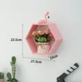 Pink hexagonal wooden wall shelf for home decor, modern geometric floating shelf display. - Without Divider with Inner Box / S / Pink