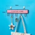 Creative wooden and iron wall hook for home entry key coat storage rack decoration. - 5 Hooks / Pink