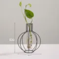 Nordic minimalist geometric iron glass hydroponic vase home decor plant pot size 24x18cm - Large Lantern Style / Black