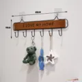 Creative wooden iron wall hook rack with hanging decor for home entryway and kitchen organization. - Six Hooks / Old Wood Finish