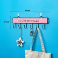 Wooden iron wall mounted key hook rack home decor organizer with multiple hooks 49cm - Six Hooks / Pink