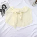 Mujer punto falso cuello chal elegante lazo nudo suéter accesorio verano moda blanco top - Blanco Roto / Talla única