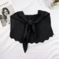Chal de punto negro y cuello falso para mujer, elegante capa de hombro con lazo chic. - Gris oscuro / Talla única