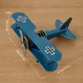 Vintage metal biplane model desktop decor retro aircraft ornament with display size 29cm - Blue