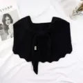 Variante de falso cuello de punto negro con nudo y dobladillo festoneado elegante. - Negro / Talla única