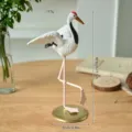Red-crowned crane figurine table ornament, elegant bird sculpture for home and garden decor. - Spread Wings Head Down Crane
