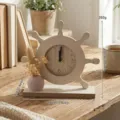 Wooden steering wheel desk clock creative home office table decor with base and mini vase. - Pink Vase Desk Clock