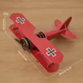 Vintage metal biplane model desktop ornament retro red aircraft home decor display piece - Red
