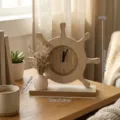 Wooden ship wheel desk clock ornament for home office decor, vintage table clock with vase. - Polka Dot Vase Desk Clock