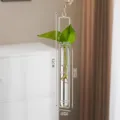 Vaso idroponico in vetro da appendere a parete nordico con telaio in metallo bianco, elegante. - Taglia L / Bianco