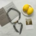 Ρετρό ασπρόμαυρη καρό ζώνη κομψό αξεσουάρ με χάντρες πολυλειτουργική αλυσίδα μέσης φουλάρι - Μαυρόασπρο (Καρό)