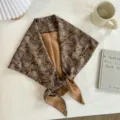 Vintage paisley fan pattern silk triangle scarf, elegant old money style neckerchief for women. - 140*70cm / Coffee