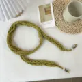 Green knitted narrow scarf for women, dopamine style hollow out long fashion winter neck warmer. - F Solid Color Hollow-Out Skinny Scarf - Matcha Green