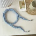 Korean style solid color knitted hollow out narrow scarf with cute bead ends for women. - F Solid Color Hollow-Out Baguette Bag - Blue