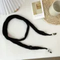 Korean style solid color knitted hollow thin long scarf with cute beaded ends for women. - F Solid Color Hollow-Out Baguette Bag - Black