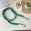 Green knitted narrow scarf with beaded ends, stylish Korean aesthetic fashion accessory. - F Solid Color Hollow-Out Baguette Bag - Green