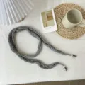 Korean style solid color knitted narrow scarf with beaded ends for women stylish accessory - F Solid Color Hollow-Out Baguette Bag - Grey
