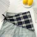 Blue and white plaid triangular scarf, vintage cotton bandana for women's stylish neck wear. - 84*26cm(zz26020303) / Black and White
