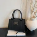 Schwarze PU Leder Handtasche Shopper Umhängetasche Lässig Große Kapazität Damentasche - Schwarz