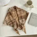 Retro ethnic floral cotton triangular scarf, versatile spring autumn fashion neckerchief shawl. - 140*70cm / Brown