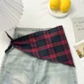 Plaid triangular scarf retro pastoral style versatile neck scarf decorative headscarf for women - 84*26cm(zz26020303) / Red & Blue