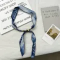 Blue tie-dye narrow silk scarf with retro wooden beads chic fashion neck accessory - 13#-Tie-Dye