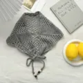 Bufanda triangular de punto calado gris drapeado de falda, accesorio de moda en capas. - Gris