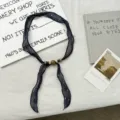 Vintage beaded skinny scarf for women, chic floral print neck accessory spring summer style. - 12#-Dark Blue White Wave