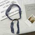 Vintage blue floral print thin scarf with beaded detail chic neck accessory detail view - 11#-Blue Background White Floral