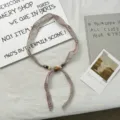 Details of Chinese retro ink floral beaded ribbon scarf, chic spring summer neck accessory. - 07#-Gray Pink