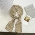 Vintage Blumen langer Halstuch Detail, elegante Wellenkante Bändchen, schickes Accessoire. - Khaki / 120*11cm