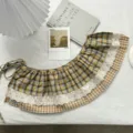 Vintage plaid layered lace skirt extender fake hem half slip waist decorative accessory. - One Size / Bottoms / Coffee Yellow