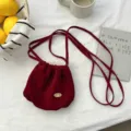 Retro fluwelen emmertas mini crossbody tas herfst winter vintage stijl kleine schoudertas - Eén maat / Bordeauxrood