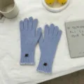 Solid color knit gloves for women autumn winter warm five finger touchscreen gloves - 25*9cm / 01#-Blue