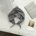 French sweet lace triangle scarf retro cute pastoral style decorative cute hair scarf - Black and White Plaid Floral (01#) / 100x28cm / Black