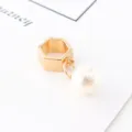 Gold hexagon scarf buckle with white pearl pendant, elegant fashion accessory for women. - Hexagonal Ring Pearl Pendant Style (Pearl-13-2)