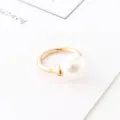 Elegant pearl silk scarf buckle gold metal ring brooch retro shawl accessory detail view - Polished Metal Ring Large Pearl Style (Pearl-13-4)