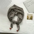 Korean ins style plaid triangle scarf detail, vintage tassel decorative neckerchief. - 100*33cm / Brown