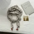 Chic plaid triangular scarf with cute tassels, versatile hair band and neck scarf for women. - 100*33cm / Milk Tea