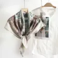 Detailed view of the 87cm vintage imitation silk square scarf with classic print design. - Simple and Elegant