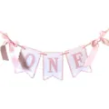 Bannière ONE Premier Anniversaire Bébé Guirlande Ruban Rose Chaise Haute Fête Déco - Rose ONE