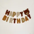 Bannière d'anniversaire ours marron rétro décoration suspendue pour fond de fête de bébé. - Bannière d'Ours