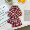 Red retro plaid knitted cross scarf winter warm cozy stylish holiday gift women fashion accessory - Plaid