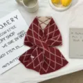 Red argyle knit cross scarf for women, cozy winter thermal vintage patterned neck warmer. - 03#-Argyle