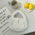 Cute white plush rabbit ear handbag for winter. Soft furry mini handbag, daily adorable bunny bag. - White