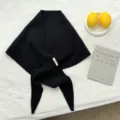 Bufanda triangular de punto negro para mujer, invierno cálido liso elegante calentador de cuello - 140*40cm / Negro